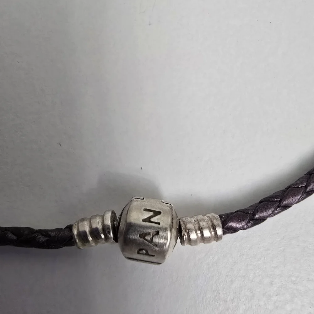 Retired Pandora Double Wrapped Purple Leather Bracelet 925 ALE Barrel Clasp